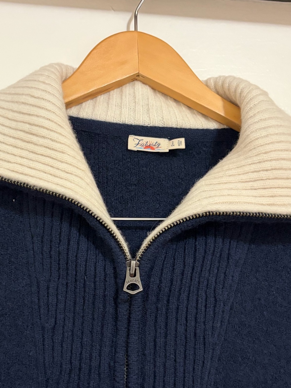 Faherty Saturday Quarter Zip Pullover Sweater Merino Wool & Cashmere Navy - Picture 6 of 9